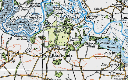 Old map of Woodbastwick Fens & Marshes in 1922