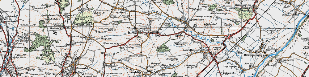 Old map of Woodborough in 1921