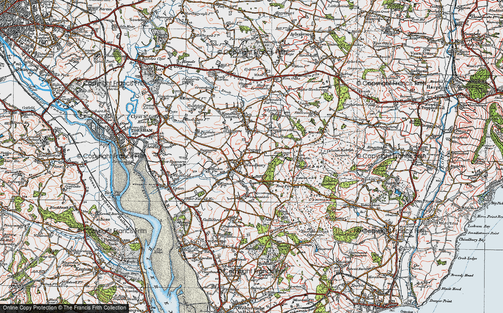 Old Map of Historic Map covering Bicton Common in 1919