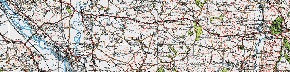 Old map of Woodbury Salterton in 1919