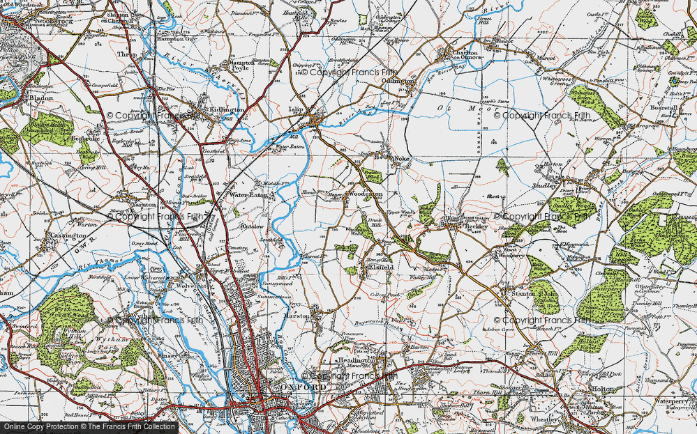 Old Map of Historic Map covering Woodeaton Wood in 1919