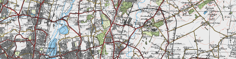 Old map of Woodford in 1920
