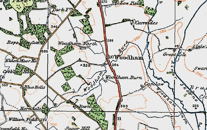 Old map of Woodham Burn in 1925