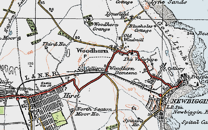 Old map of Woodhorn in 1925