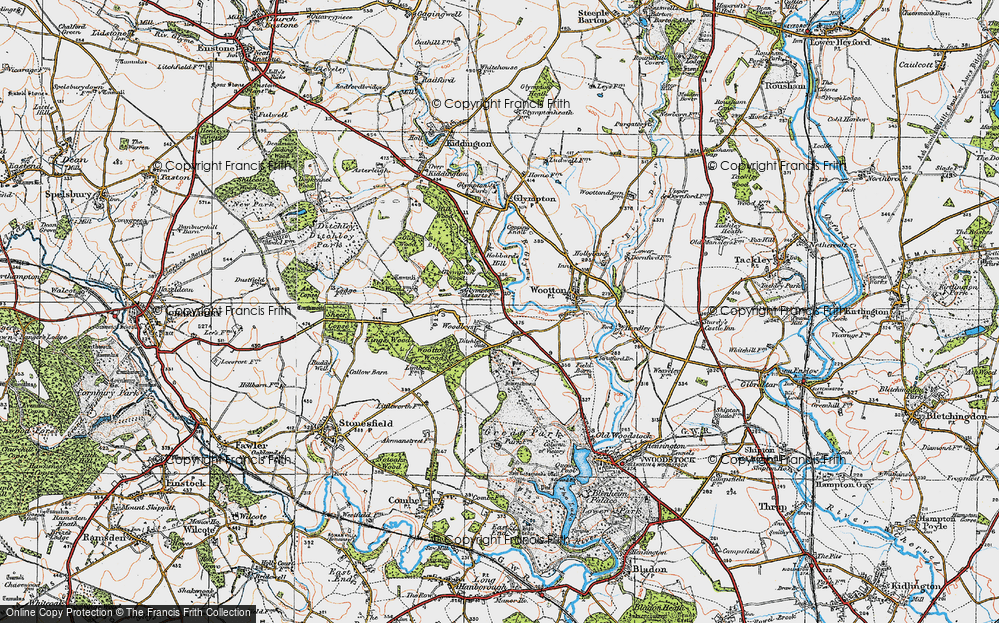 Old Map of Historic Map covering Wootton Wood in 1919
