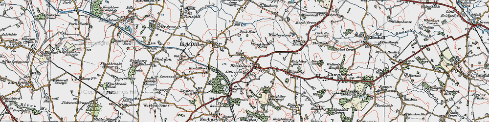 Old map of Woodseaves in 1921