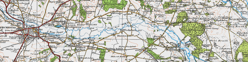 Old map of Woodsford in 1919