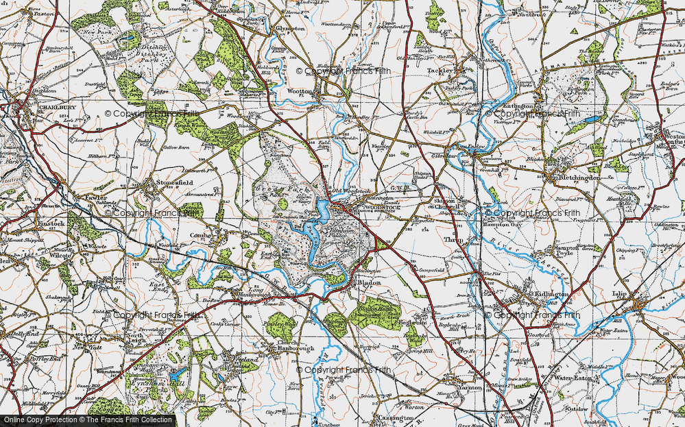 Old Map of Historic Map covering Blenheim Palace in 1919