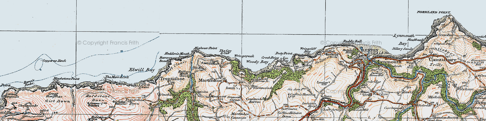 Old map of Woody Bay in 1919