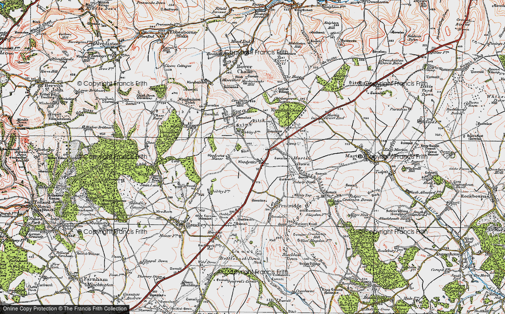 Old Map of Historic Map covering Bokerley Ditch in 1919