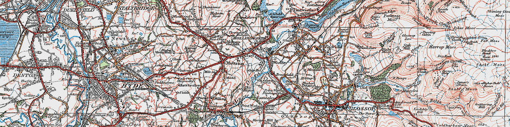 Old map of Woolley Bridge in 1924