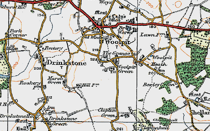 Old map of Woolpit Green in 1921