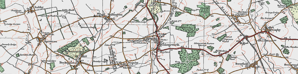 Old map of Woolsthorpe-by-Colsterworth in 1922