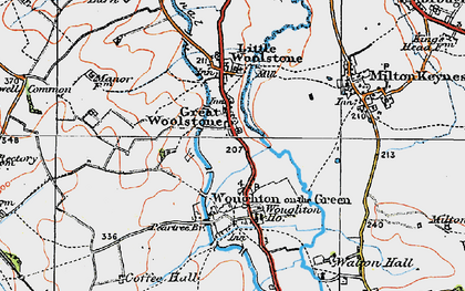Old map of Woolstone in 1919
