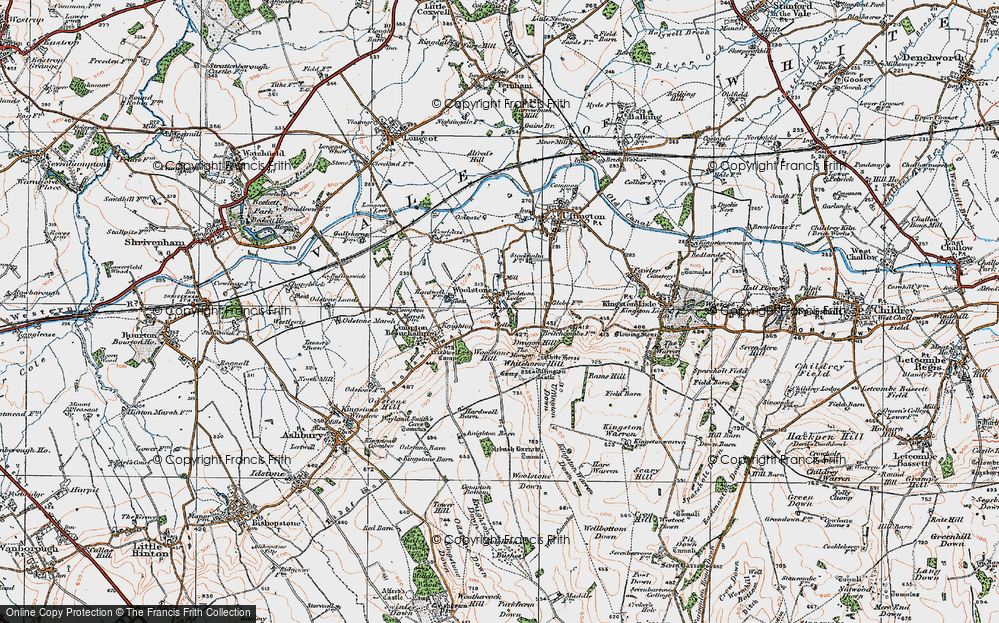 Old Map of Historic Map covering Woolstone Down in 1919