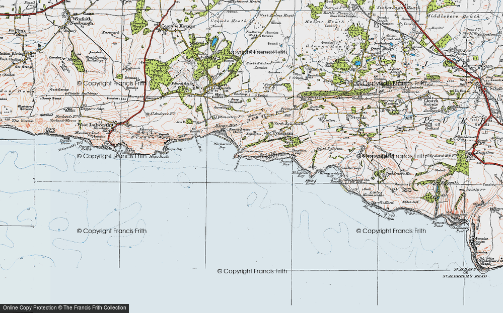 Old Map of Historic Map covering Worbarrow Tout in 1919