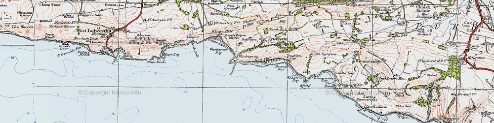 Old map of Worbarrow Bay in 1919