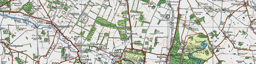 Old map of West Stow Field in 1920