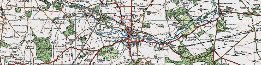 Old map of Worksop in 1923