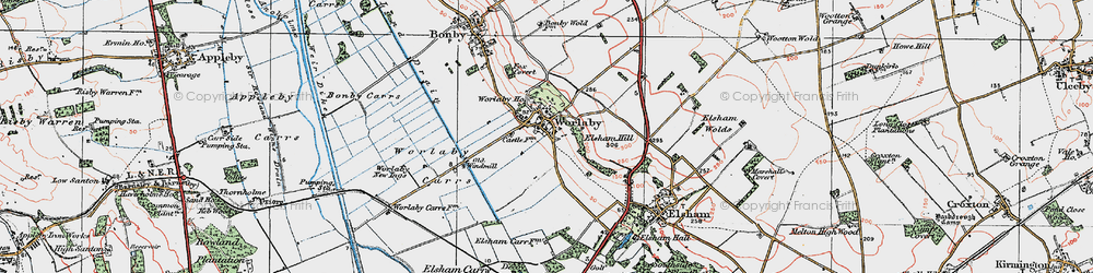 Old map of Worlaby Carrs in 1923