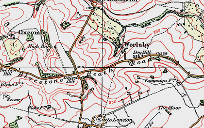 Old map of Bluestone Heath Road in 1923