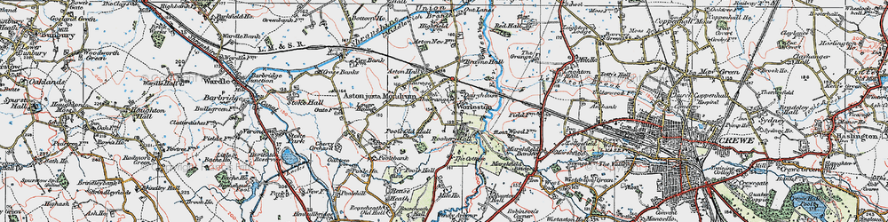 Old map of Worleston in 1923