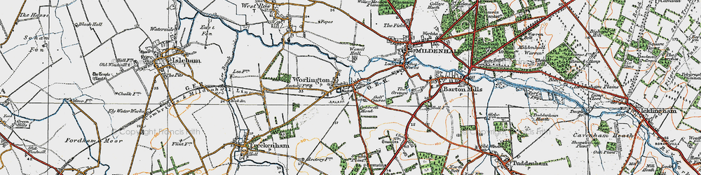 Old map of Worlington in 1920