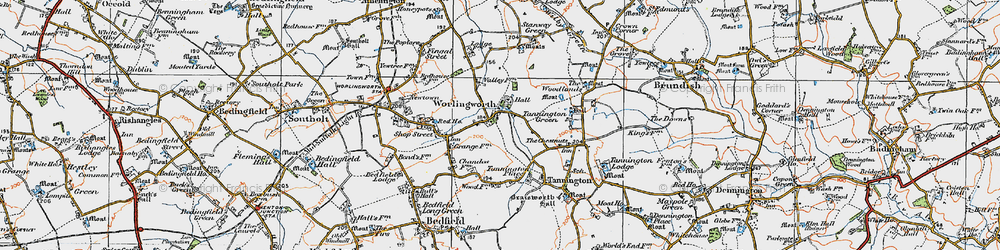 Old map of Worlingworth in 1921