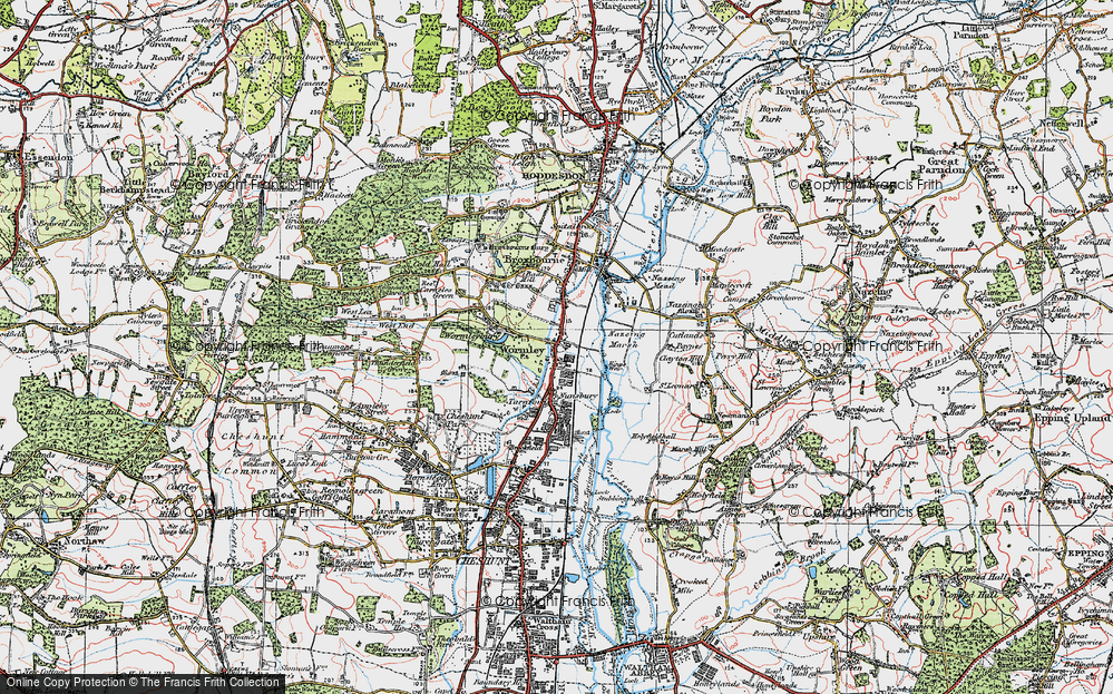 Old Map of Historic Map covering Baas Hill in 1920