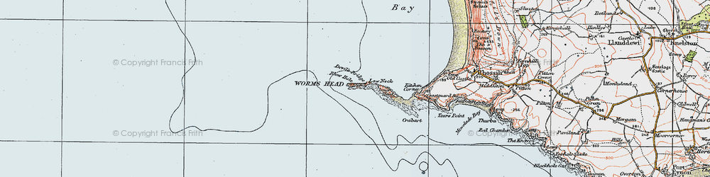 Old map of Worms Head in 1923