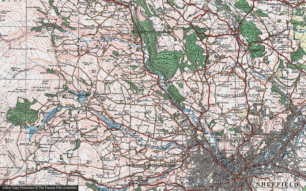 Old Map of Historic Map covering Beeley Wood in 1923
