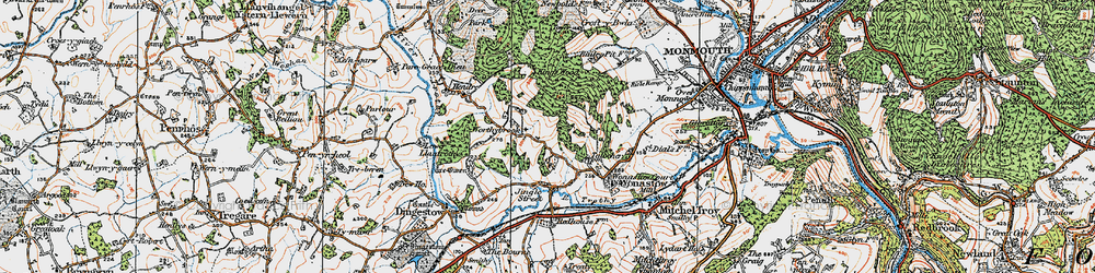 Old map of Worthybrook in 1919