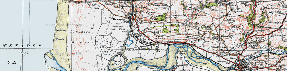 Old map of Braunton Down in 1919