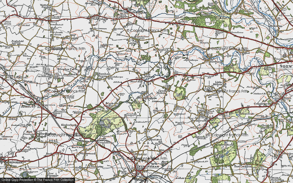 Old Map of Wramplingham, 1922 in 1922