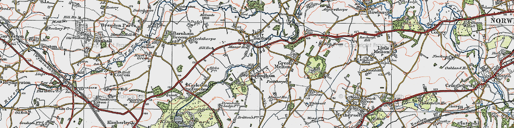 Old map of Wramplingham in 1922