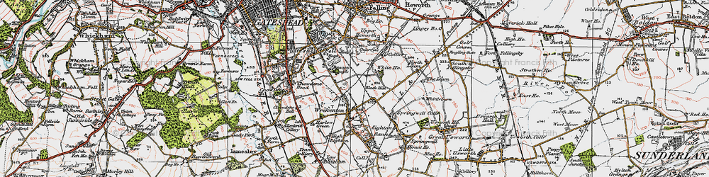 Old map of Wrekenton in 1925