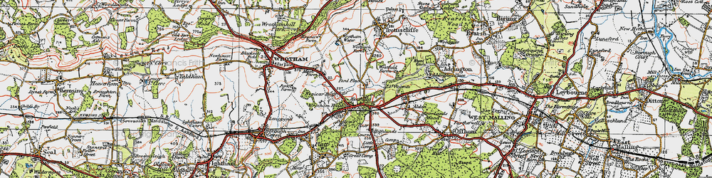 Old map of Wrotham Water in 1920