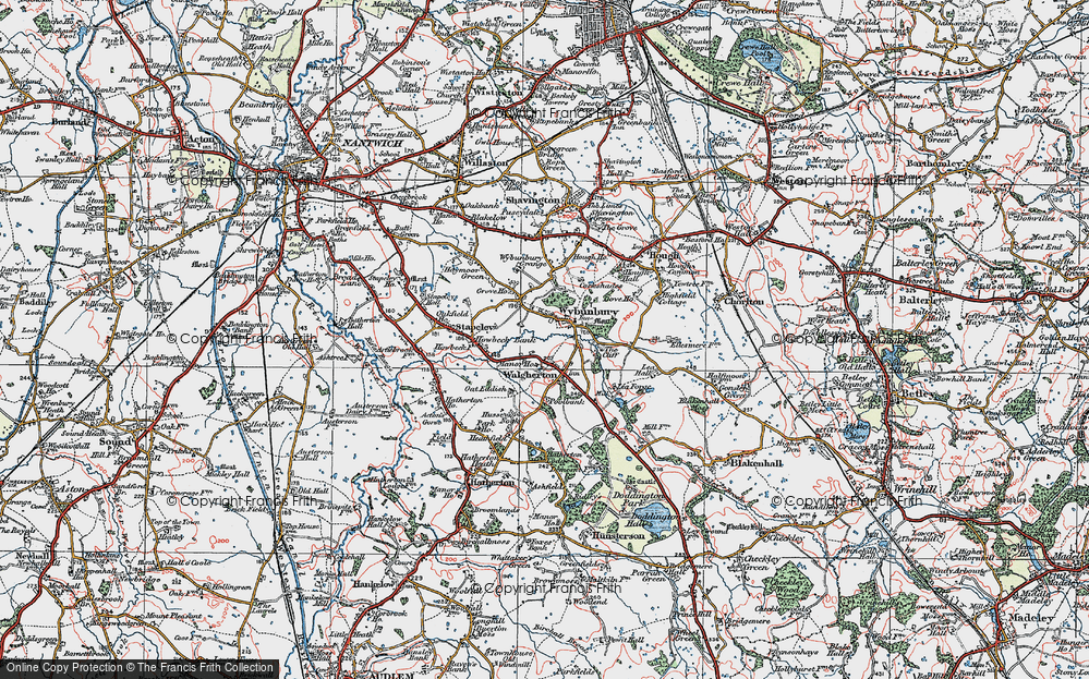 Old Map of Historic Map covering Wybunbury Grange in 1921