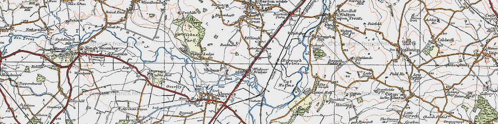 Old map of Wychnor Bridges in 1921