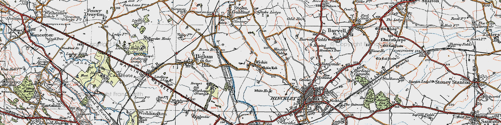 Old map of Wykin in 1921