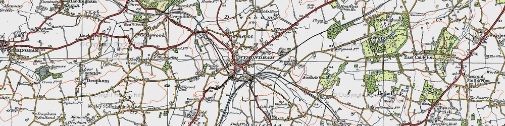 Old map of Wymondham in 1922