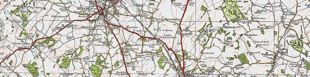 Old map of Wymondley Bury in 1919