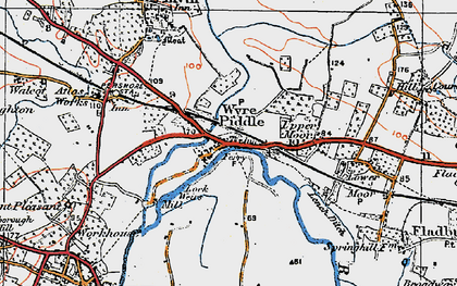 Old map of Wyre Piddle in 1919