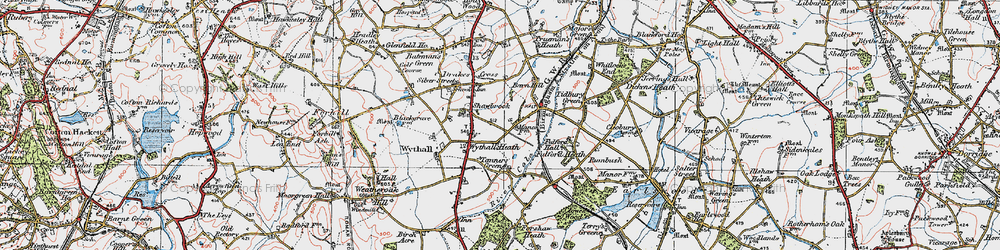 Old map of Wythall in 1921