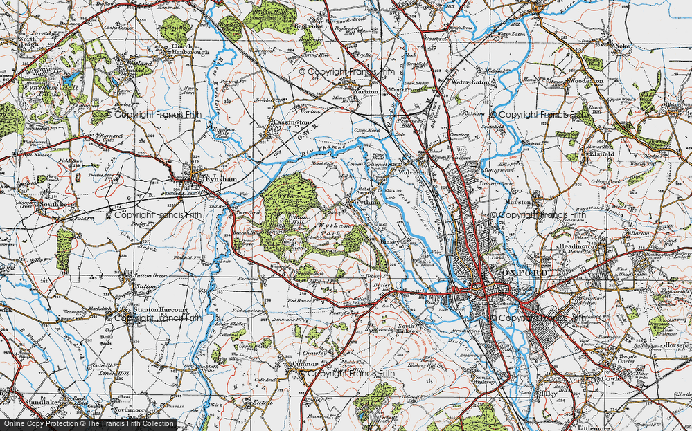 Old Map of Historic Map covering Wytham Great Wood in 1919