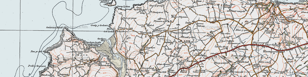 Old map of Mwnt in 1923