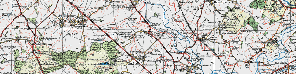 Old map of Yardley Gobion in 1919