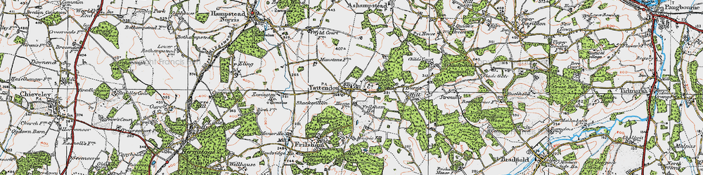 Old map of Yattendon in 1919