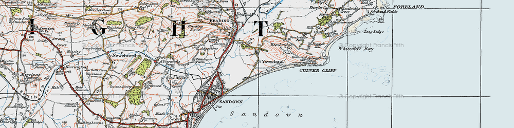 Old map of Yaverland in 1919