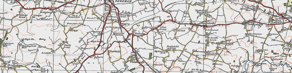 Old map of Yaxham in 1921